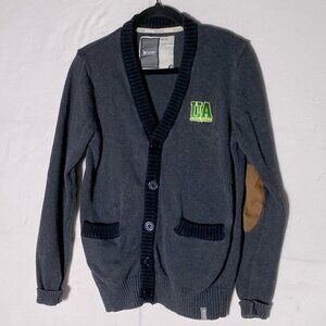 Bruzer University Of Alberta Grey Cardigan With Brown Elbow Pads M Academia